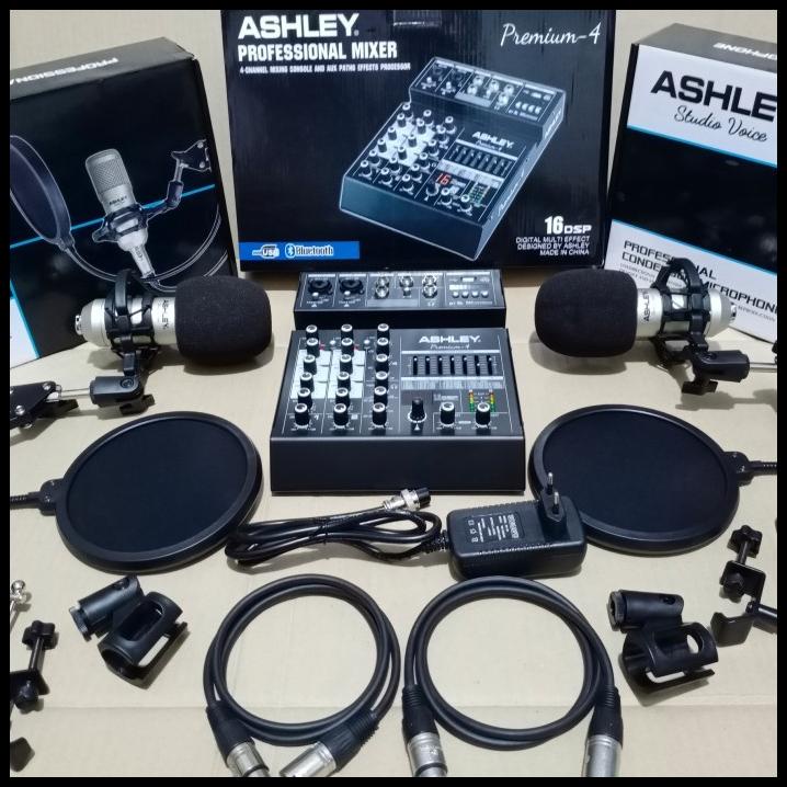 Paket Recording Podcast Ashley 2 Orang Mixer 4 Channel Premium + Mic