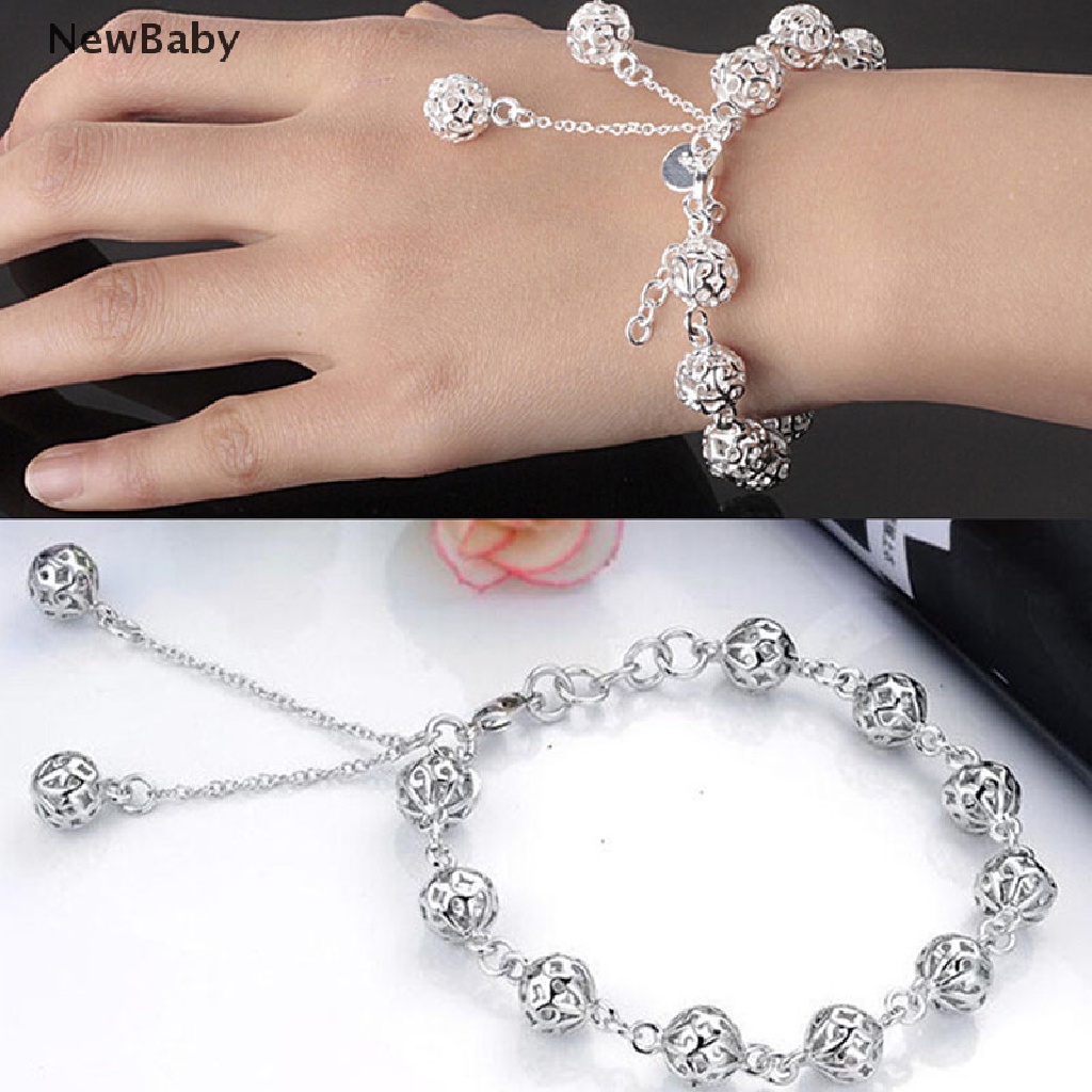 Newbaby Gelang Tangan Lapis Silver Model Bola Hollow Untuk Wanita