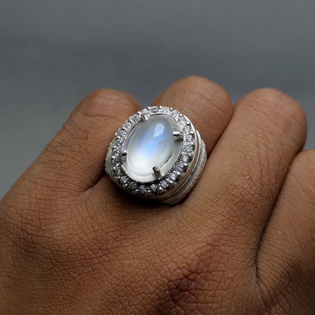 Batu Cincin Biduri Bulan Srilangka Ceylon Perak Asli
