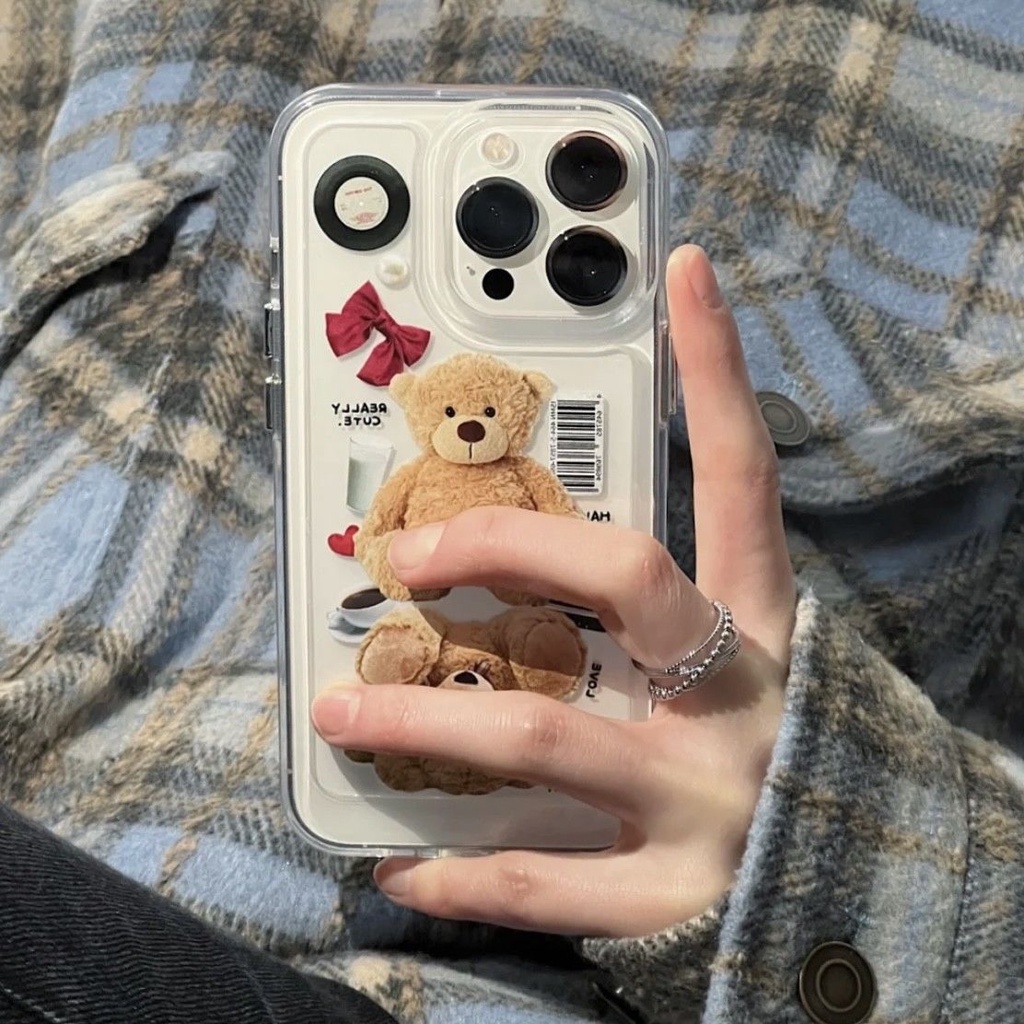 Transparent Soft Case Compatible for IPhone 14 13 12 11 Pro X XR XS Max 6 6S 7 8 Plus Cute Bear Casing TPU Silicone Phone Shockproof Cover