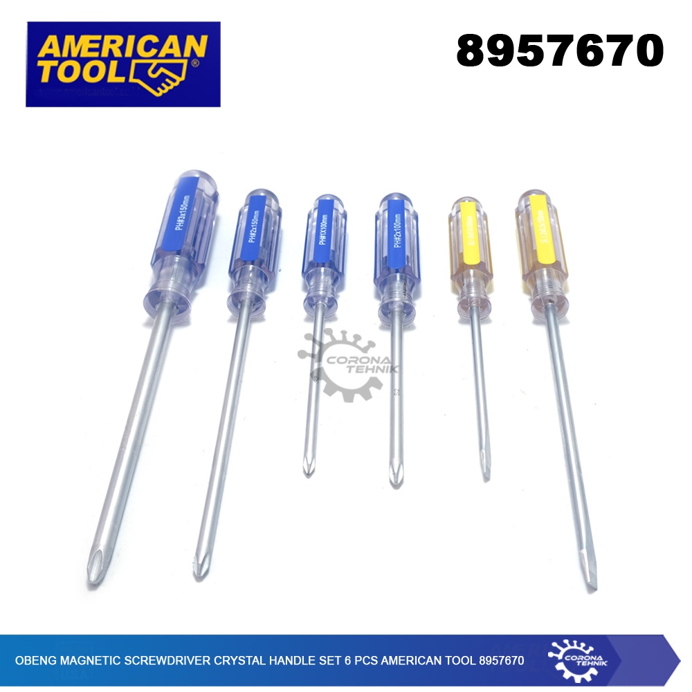 American Tool 8957670 - Obeng Magnet Crystal Handle Set 6 Pcs