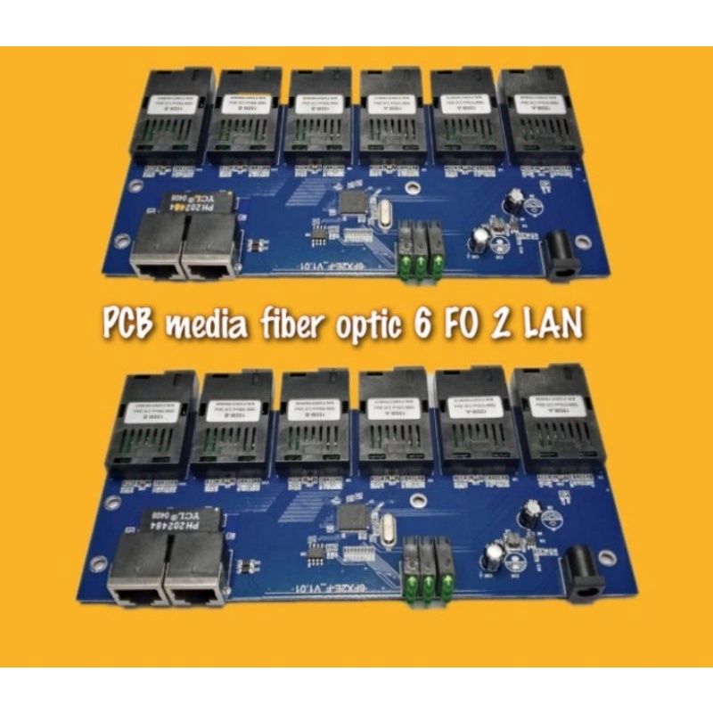 20KM 6F2E Fiber Optical PCB Board Single Mode 6 SC fiber Port dan 2RJ45 10/100M 5V-12V power input