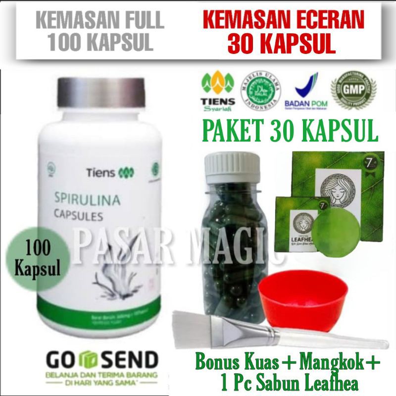 MASKER WAJAH SPIRULINA TIENS 30 KAPSUL BONUS SABUN LEAFHEA GLUTATHIONE COLLAGEN ZAITUN TEA