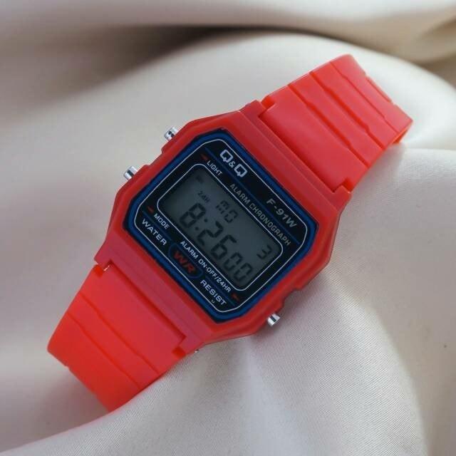 Digitec Jam Tangan Anak Digital Qq Qnq Q&Q Model Casio F-91W Merah