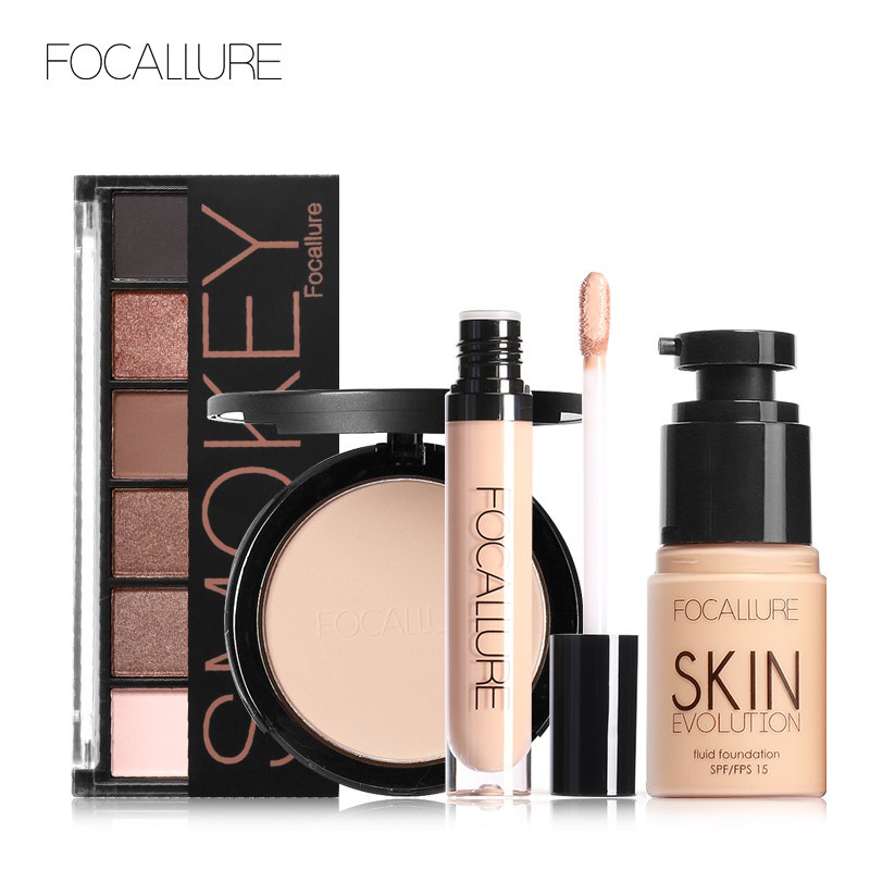 FOCALLURE 4PCS Professional Makeup set Eyeshadow / Face foundation / concealer / Compressed powder  Beauty Makeup