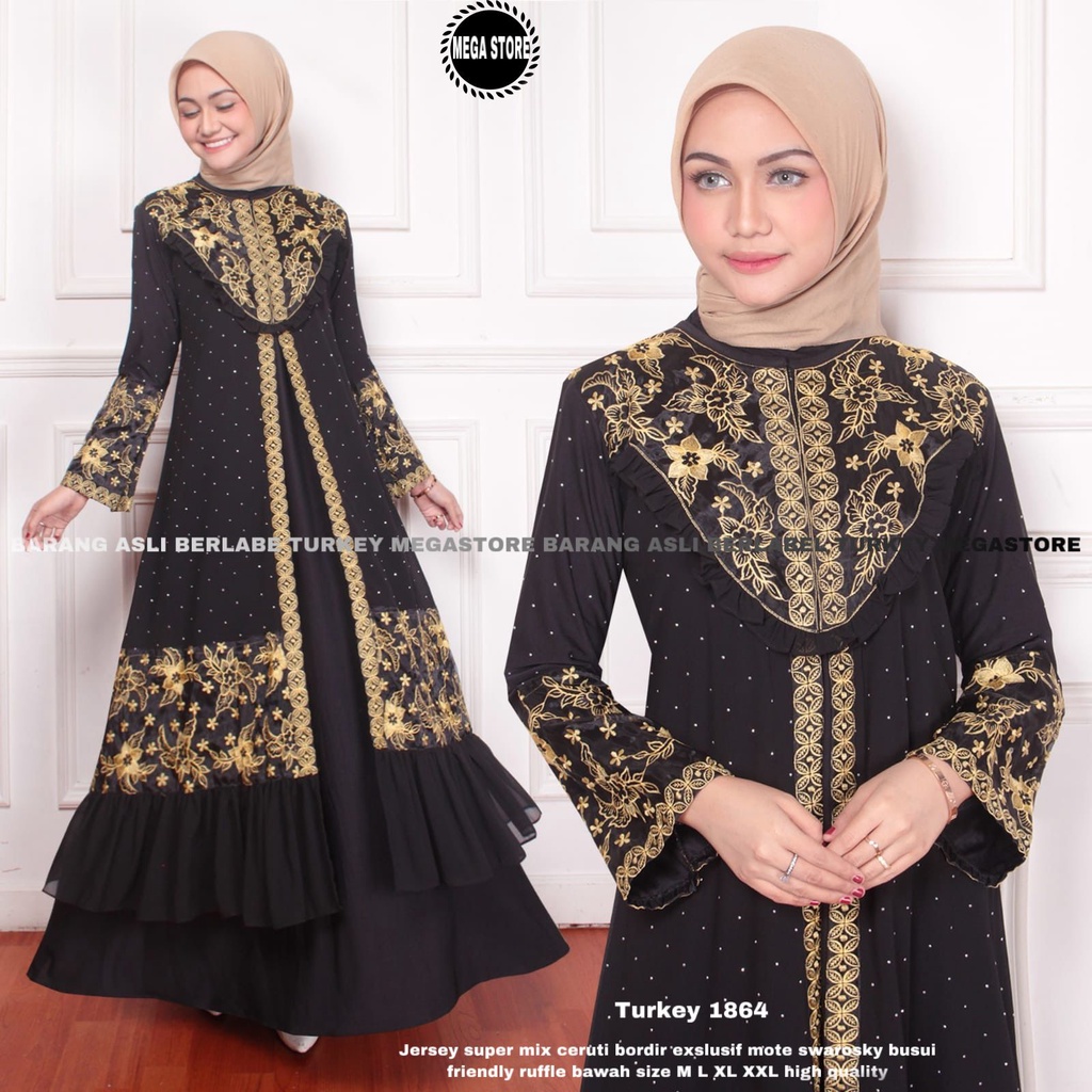 TERBARU TERMURAH 100% ORIGINAL Abaya Turki Hitam Khas Arab Bordir Eksklusif Jersey Super mix Ceruty 