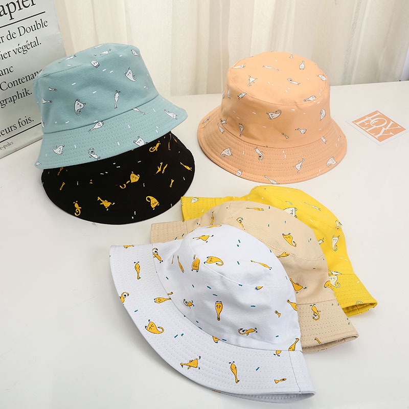 Topi Bucket Dua Sisi Motif Kartun Gaya Korea Untuk Pria Dan Wanita