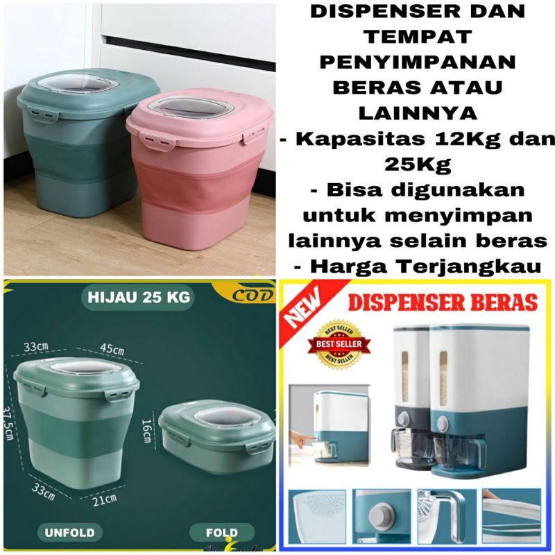 Dispenser Beras 25KG Rice Box Tempat Penyimpanan Beras Otomatis Dengan Wadah Pengering Beras