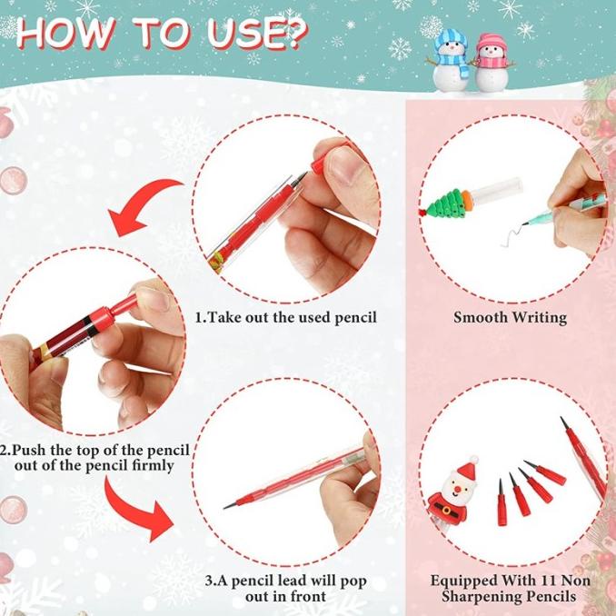 

56PCS PENSIL MULTI POINT STACKABLE TEMA NATAL UNTUK ANAK FVD643621