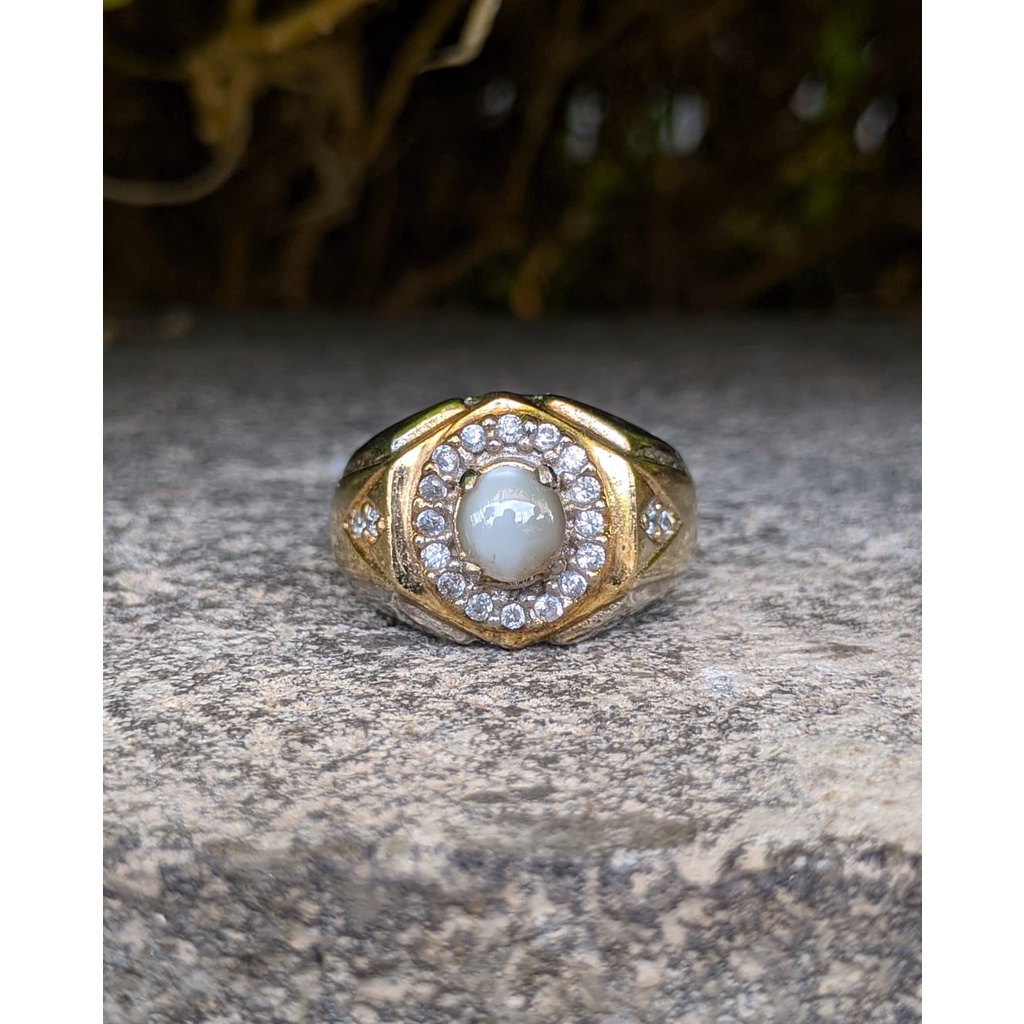 Cincin Chrysoberyl Cat Eye Ring Alpaka Chrome Gold