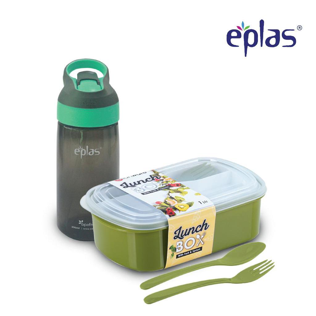 Paket Tempat Makan & Botol Minum EPLAS 2 In 1 Bottle & Keeper Set, 1000ML+ 500ML, Drinking Tumbler, Botol Air, BPA Free