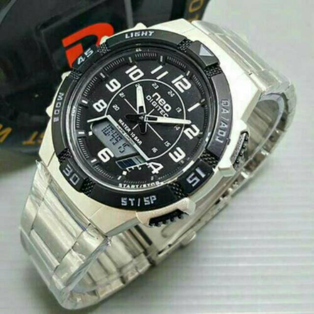Jam Tangan Neo Digitec Stainless Silver Black Original