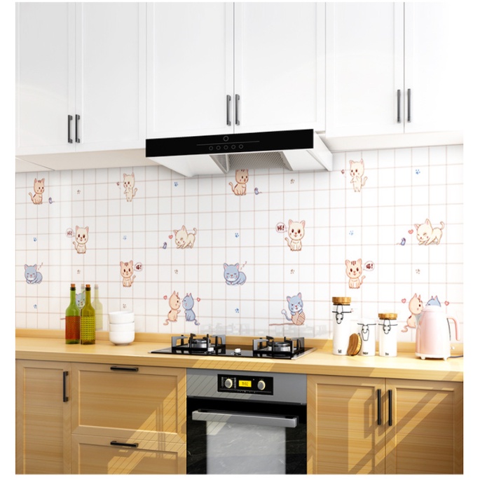 HL0205 wallpaper Dinding Dapur Kitchen desain kartun Anti Air Dan Minya 3D