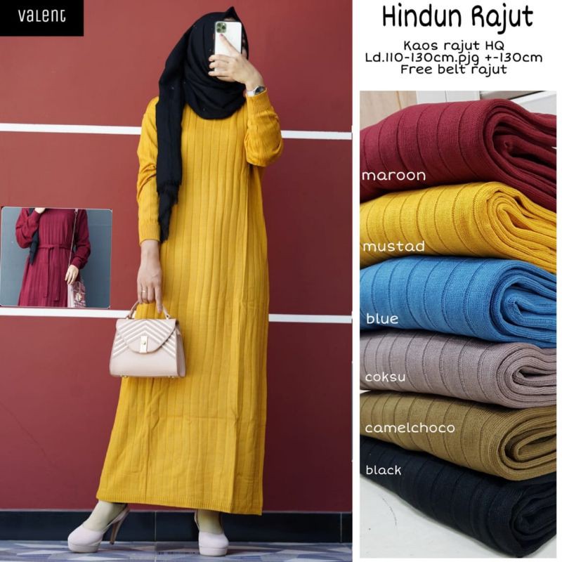 RESTOK GAMIS HINDUN RAJUT, Ld 110-130cm, Pj 130cm,FREE BELT RAJUT
