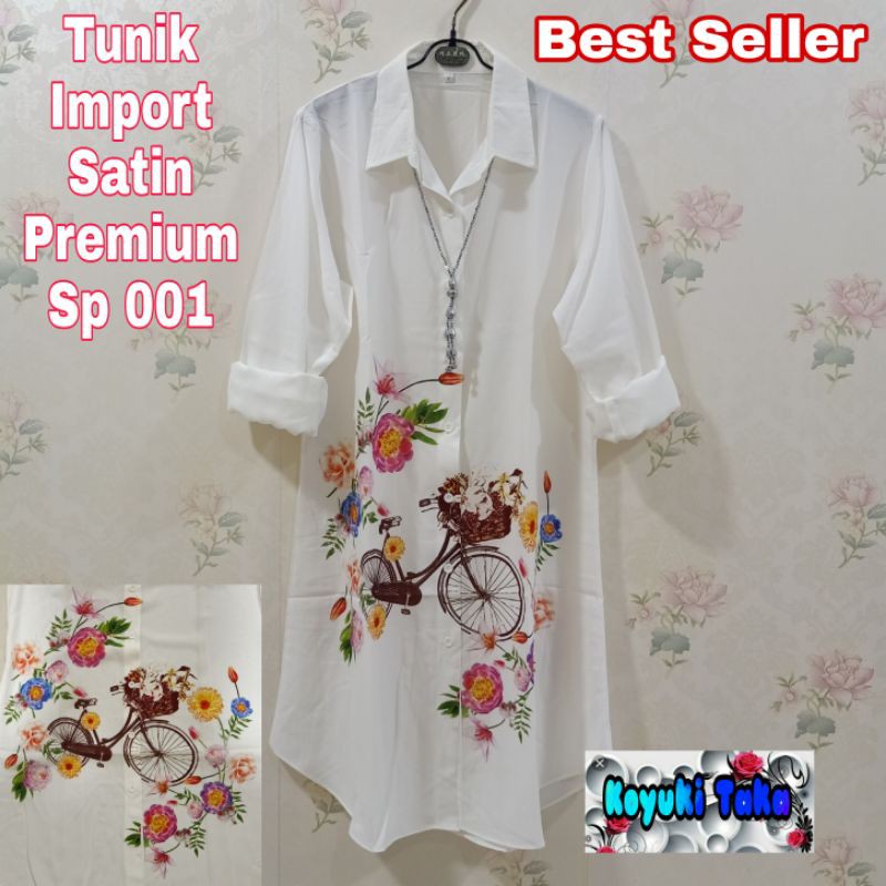 Tunik Wanita Putih Motif Sepeda Bunga