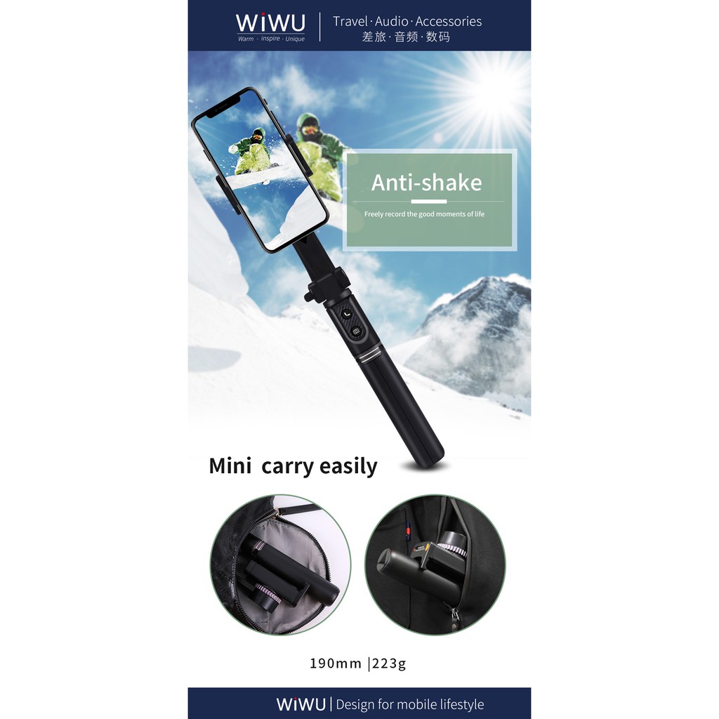WIWU TGS-301 - Tripod Gimbal Selfie Stick - Tripod + Gimbal for Phone - up to 6-inch Screen