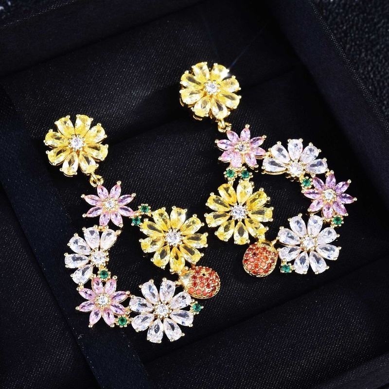 Beautiful All Match Inlaid Zircon Yellow Flower Earrings