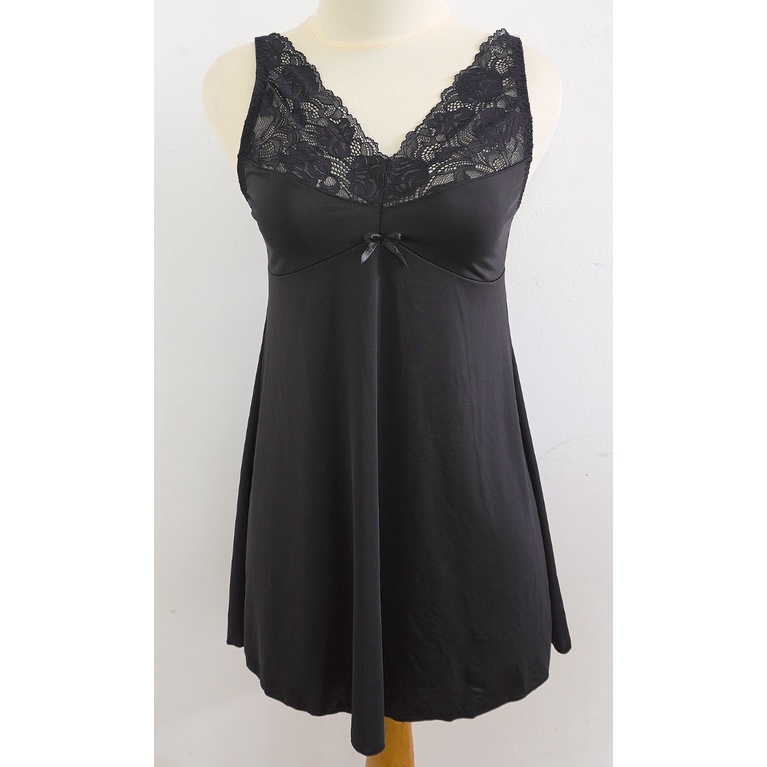 Lingerie Wanita Renda Baju Tidur Setelan Kamisol Celana Pendek Premium LILY WOLFF Lembut Elastis Best Seller LW6734BLK-3