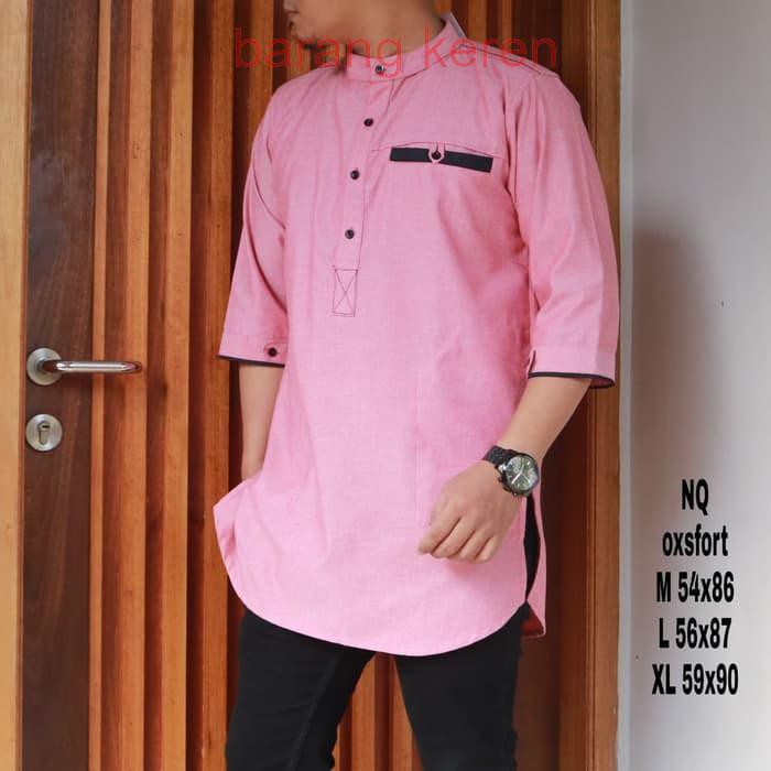 KOKO PAKISTAN PANJANG BAJU MUSLIM PRIA KOKO QURTA GAMIS PRIA - Merah Muda- M