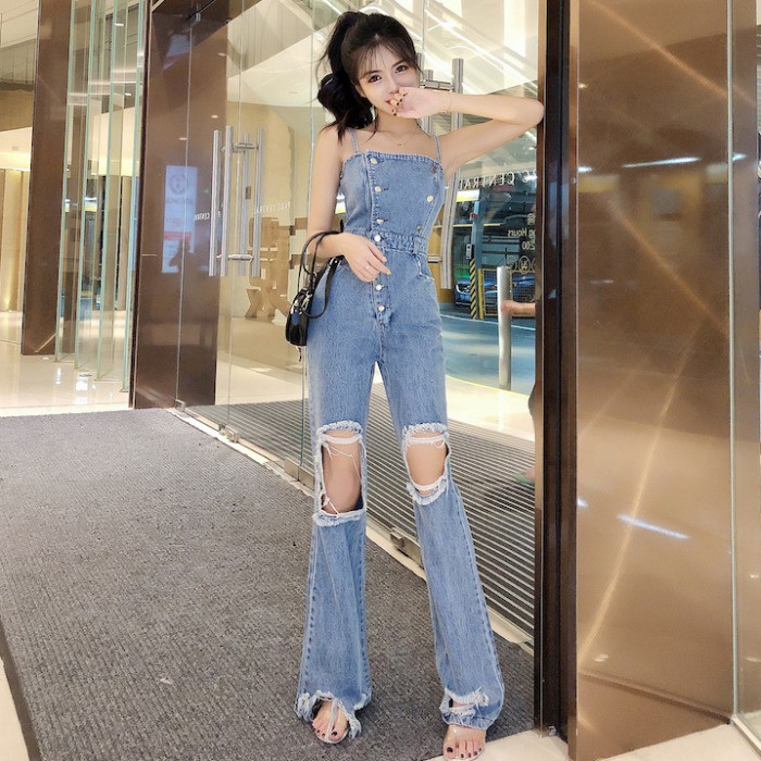 denim tube top jumpsuit