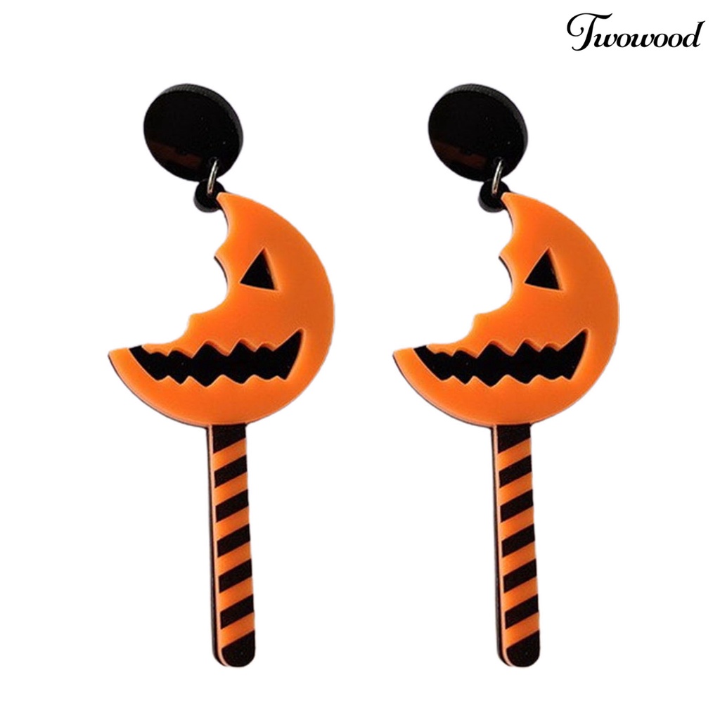 Twowood 1 Pair Halloween Earrings Pumpkin Pattern Moon Shape Acrylic Piercing Classic Dangle Earrings Fashion Jewelry