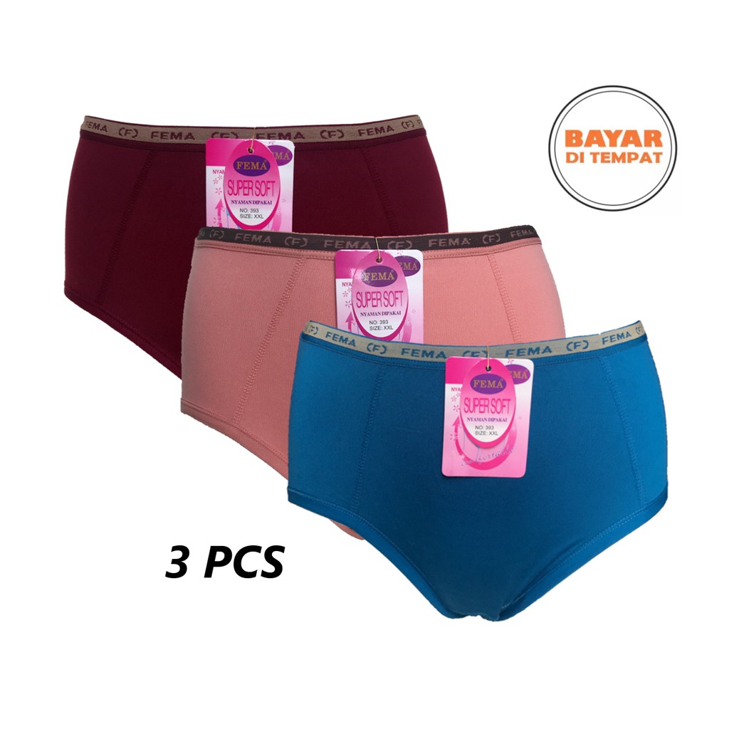 BAYIe - 3 PCS Celana Dalam / CD Wanita FEMA 393 Size L, XL, XXL Multi Colour