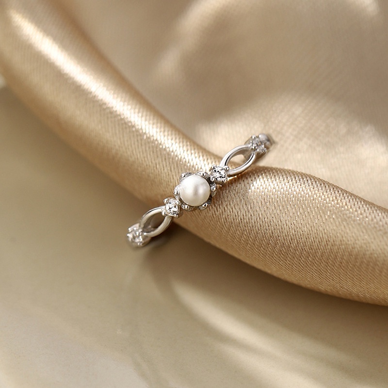 Cincin Hias Mutiara Dapat Disesuaikan Gaya Korea Untuk Wanita