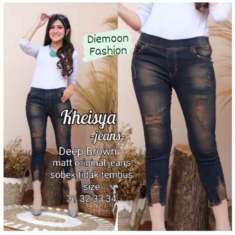 Jeans Terbaru Kheisya Jeans sobek kekinian bahan melar. Jeans 7/9 bahan melar pinggang karet