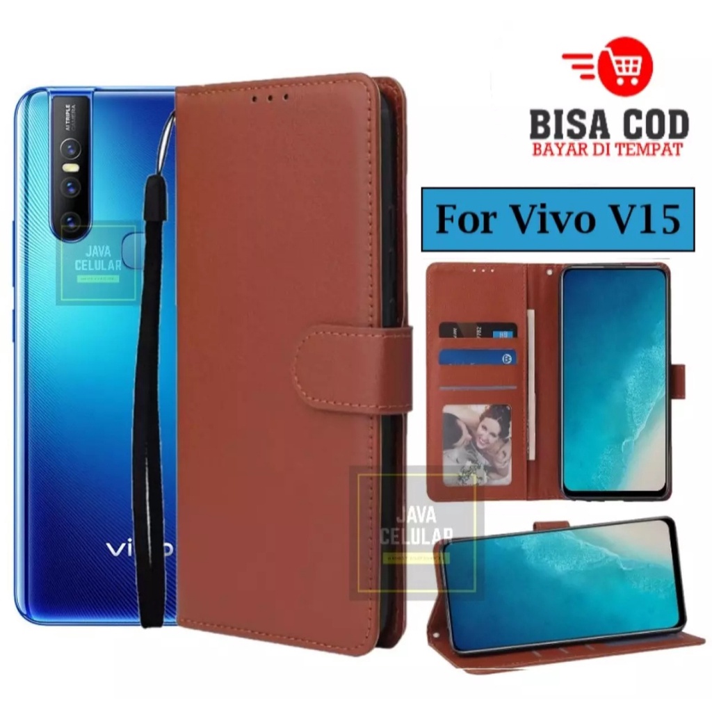 Vivo V15 Case Wallet Kulit - Casing Dompet Case Wallet Leather Flip Case Vivo V15 casing hp leather 