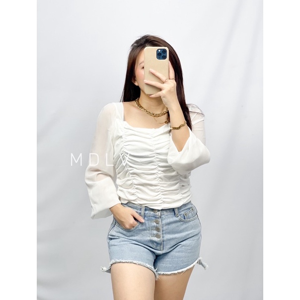 MDLV ~ 7892# Eleanor Ruched Top Atasan Blouse Korea Fashion import