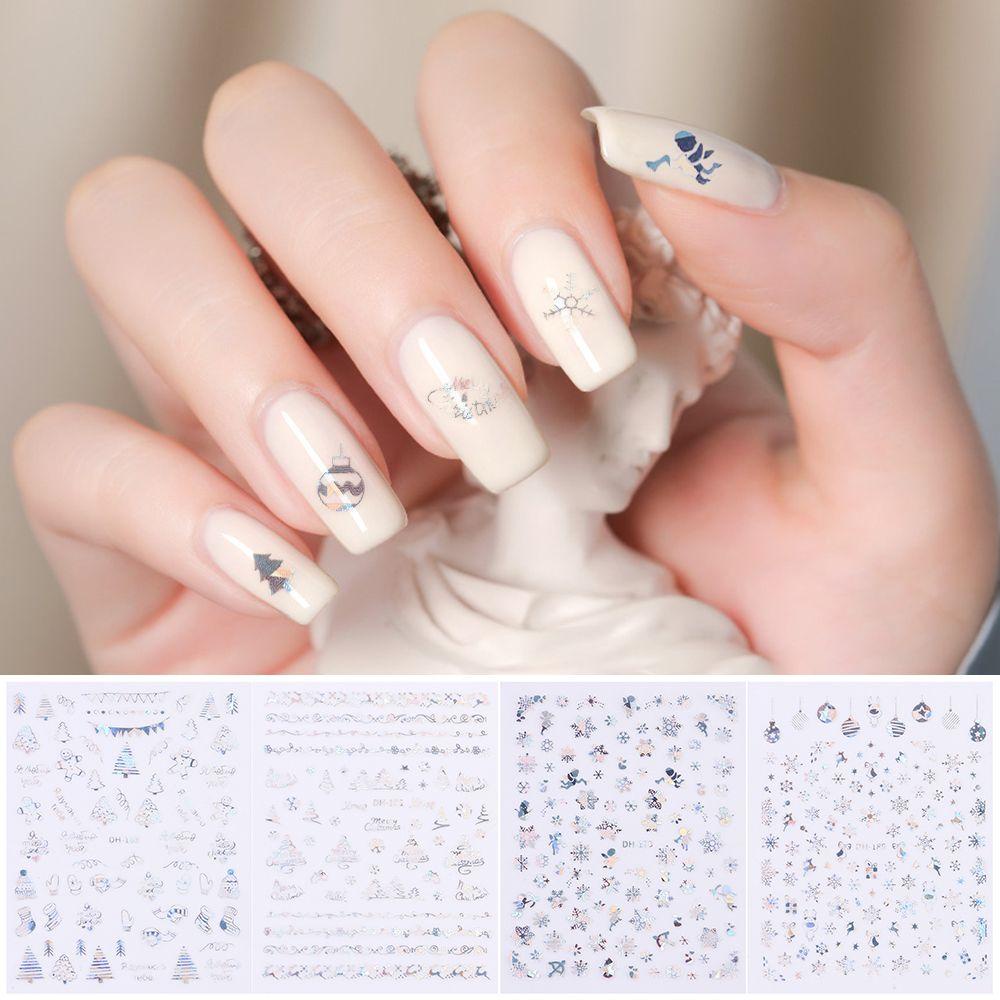 Solighter Nail Art Stiker Baru Perak Snowflake Manicure Decor