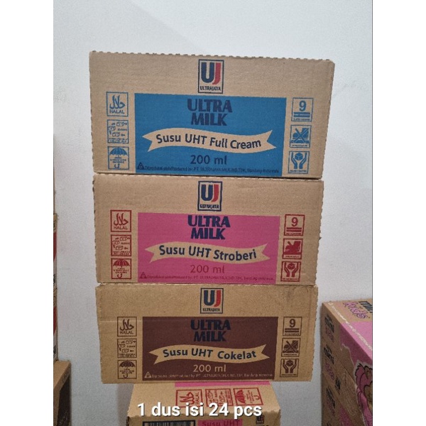 

Ultra milk susu UHT 200 ml 1 dus isi 24 pcs rasa: cokelat / stroberi/full cream