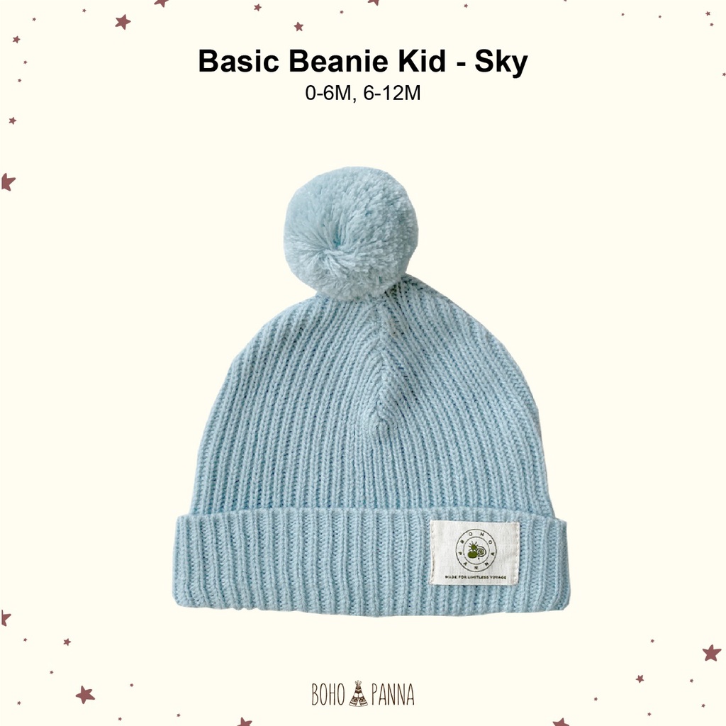 BASIC BEANIE KIDS  BOHO BABY Beanie Hat beany Kupluk Bayi Topi Bayi Topi Anak Bahan Rib BOHOBABY BOHOPANNA ANAK-SKY