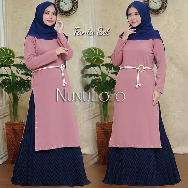 FANIA Set by Nunulolo Setelan Kasual Tunik Polos Rok Plisket Motif Zigzag Kaos Premium Nyaman ORI