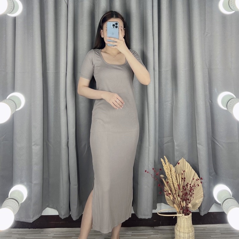 Dress squareneck maxi Slit samping | Dress bodycon | Dress bodycon slit samping