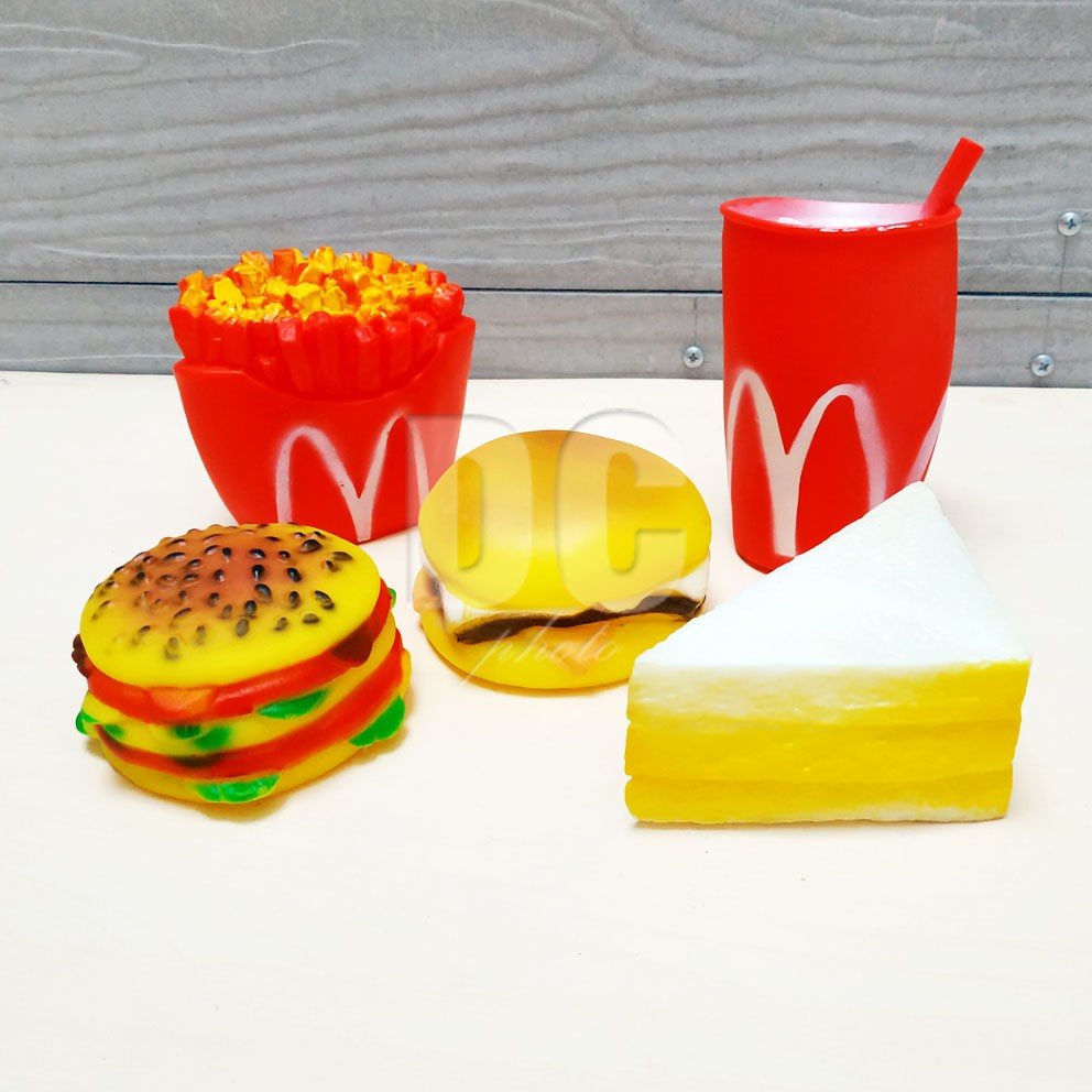 Lers McD 5in1 Mainan Mandi Encit Burger Kentang Soda Karet Berdecit Isi 5