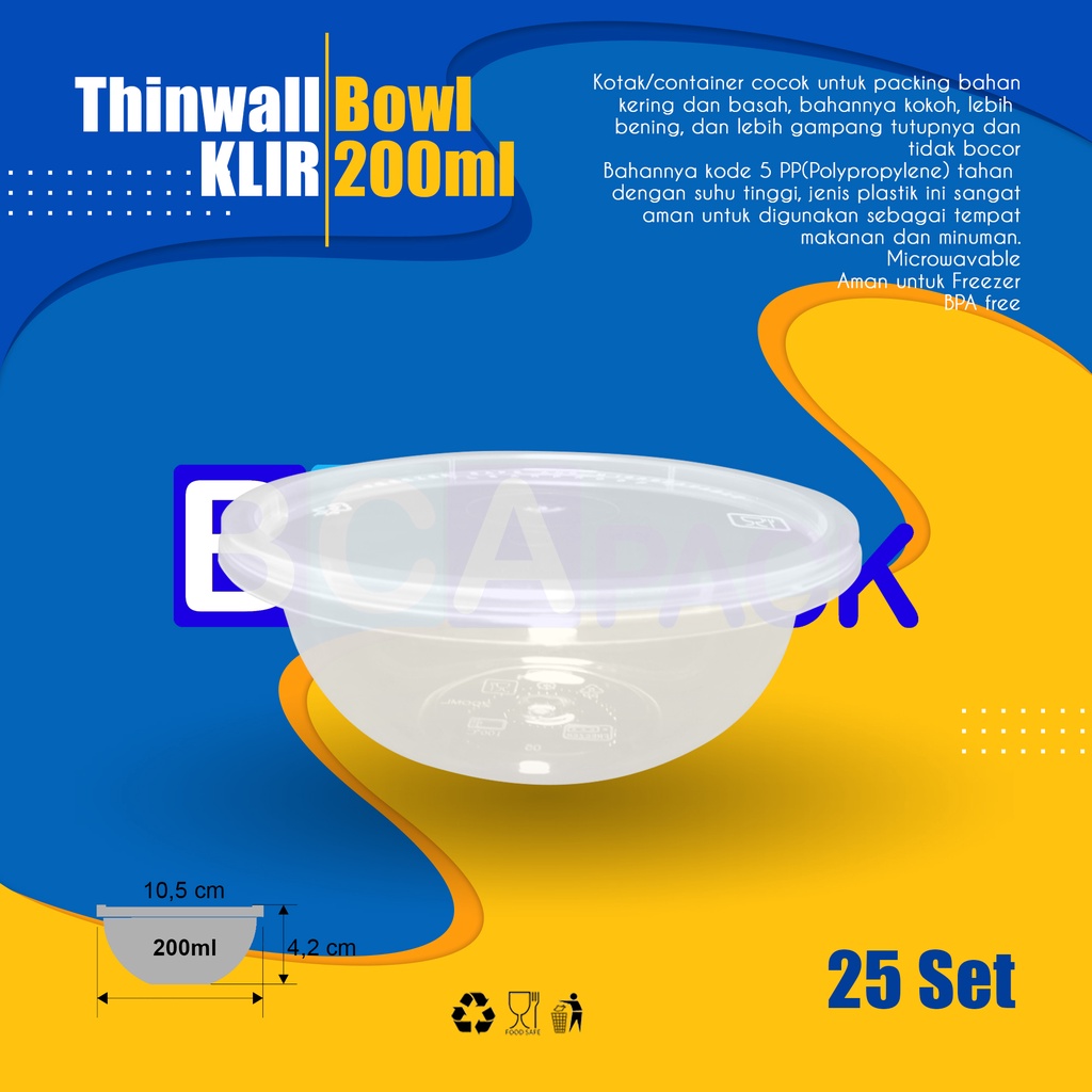 Jual Thinwall KLIR Mangkok Bowl 200 Ml ANTI PECAH Kotak Makan Isi 25