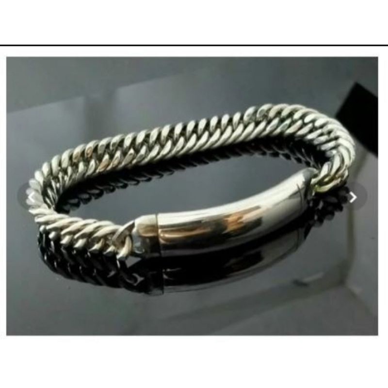 Gelang Rantai Plat Baja / Gelang Pria Gelang Cowok / Gelang Besi Putih Pria Model Rantai Jam Tangan 