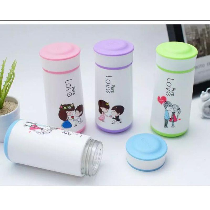 Botol Minum Gelas Kaca Vacuum Flask Botol Aestetic 400ML