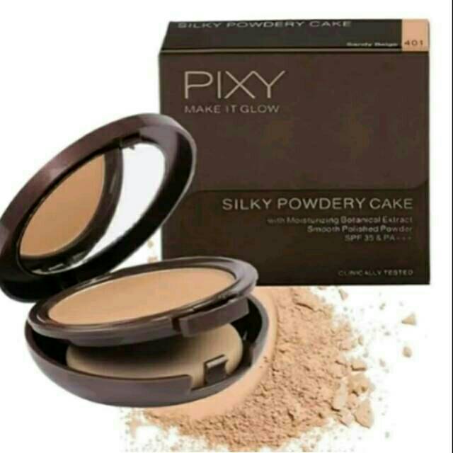 PIXY MAKE IT GLOW SILKY POWDERY CAKE free lipstik