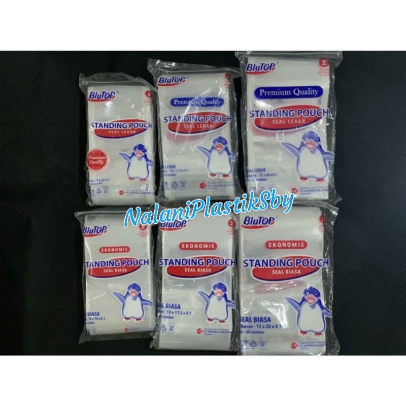 PLASTIK STANDING POUCH STP BLUTOP SEAL LEBAR DAN BIASA