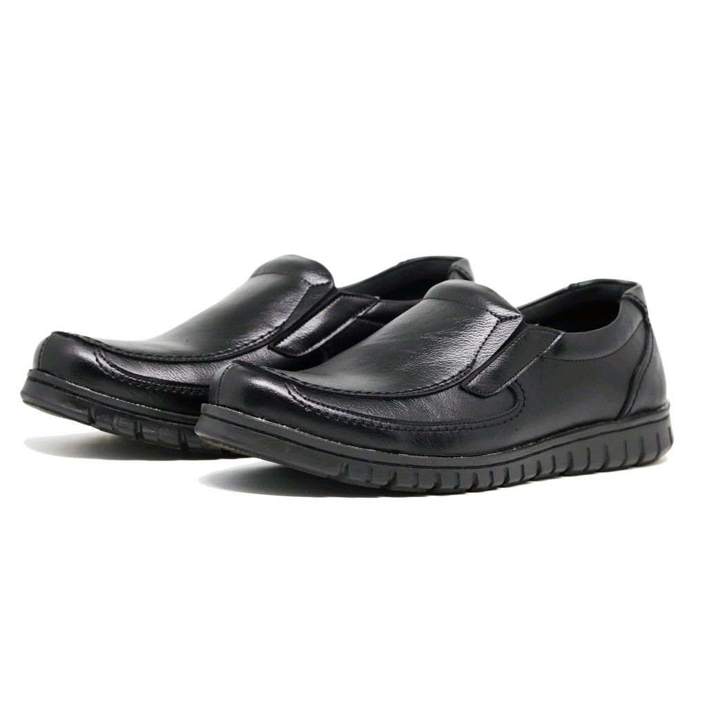 Sepatu Pantofel Pria Kulit Kerja Kantor Casual d091 Kasual Sol Karet Slip On Hitam