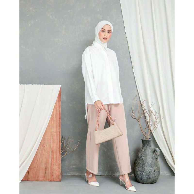 EVONNE Letty Shirt White Hide Button Basic Oversize Pattern LD109 M fit to L