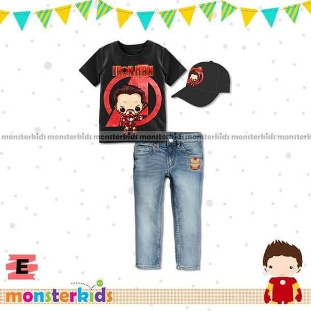 SETELAN ANAK COWOK IRON MAN + TOPI