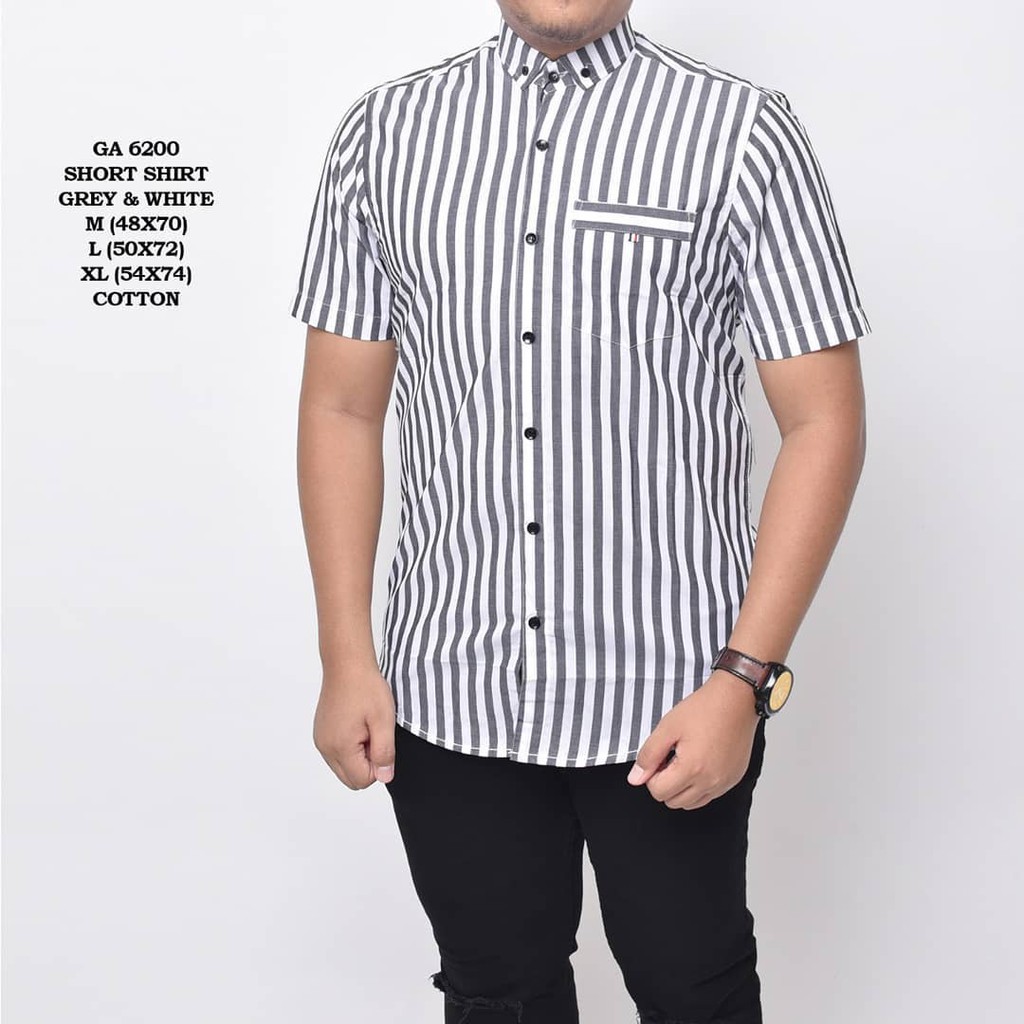 KEMEJA PRIA CASUAL MOTIF GARIS GREY WHITE
