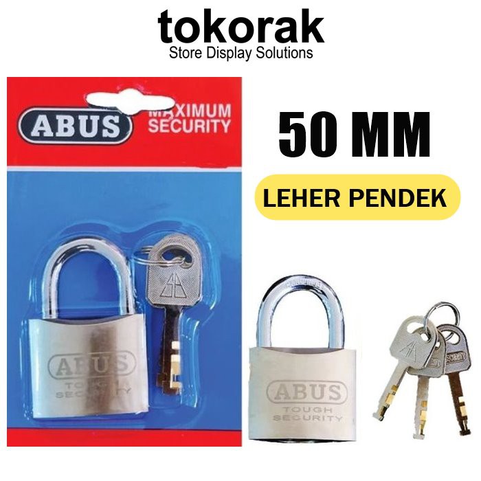 GEMBOK ABUS 50 MM ASLI LEHER PENDEK RUMAH PAGAR RUKO GUDANG KANTOR