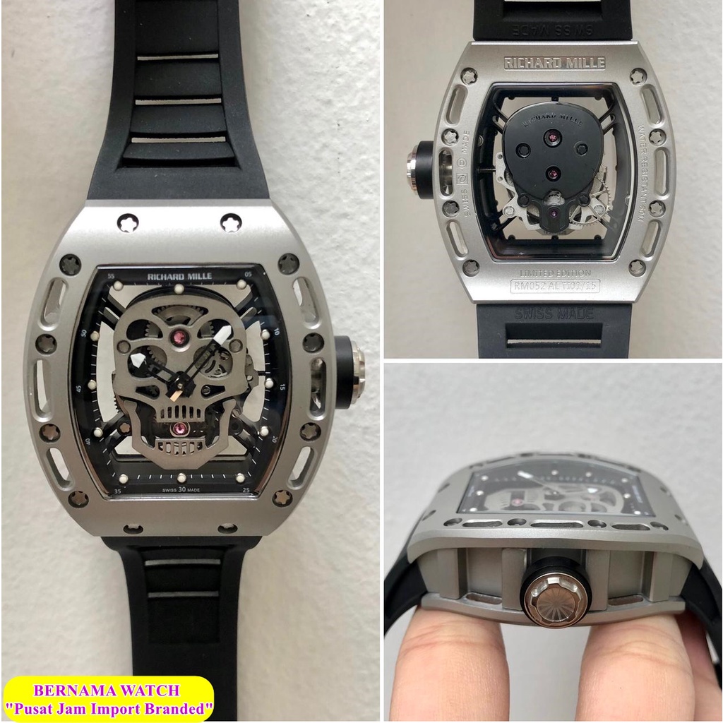 HOT PROMO  JAM TANGAN KEREN R1CH4D M1LL3 RM052 SKULL 42MM MATIC JAM TANGAN PRIA BRANDED IMPORT GARAN
