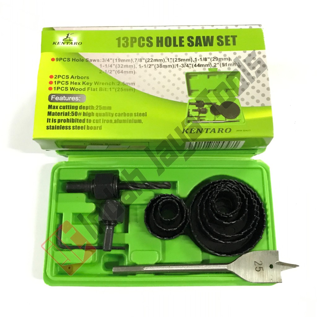 KENTARO Hole Saw Kit 13 Pcs - Holesaw Set Mata Bor Pelubang Kayu