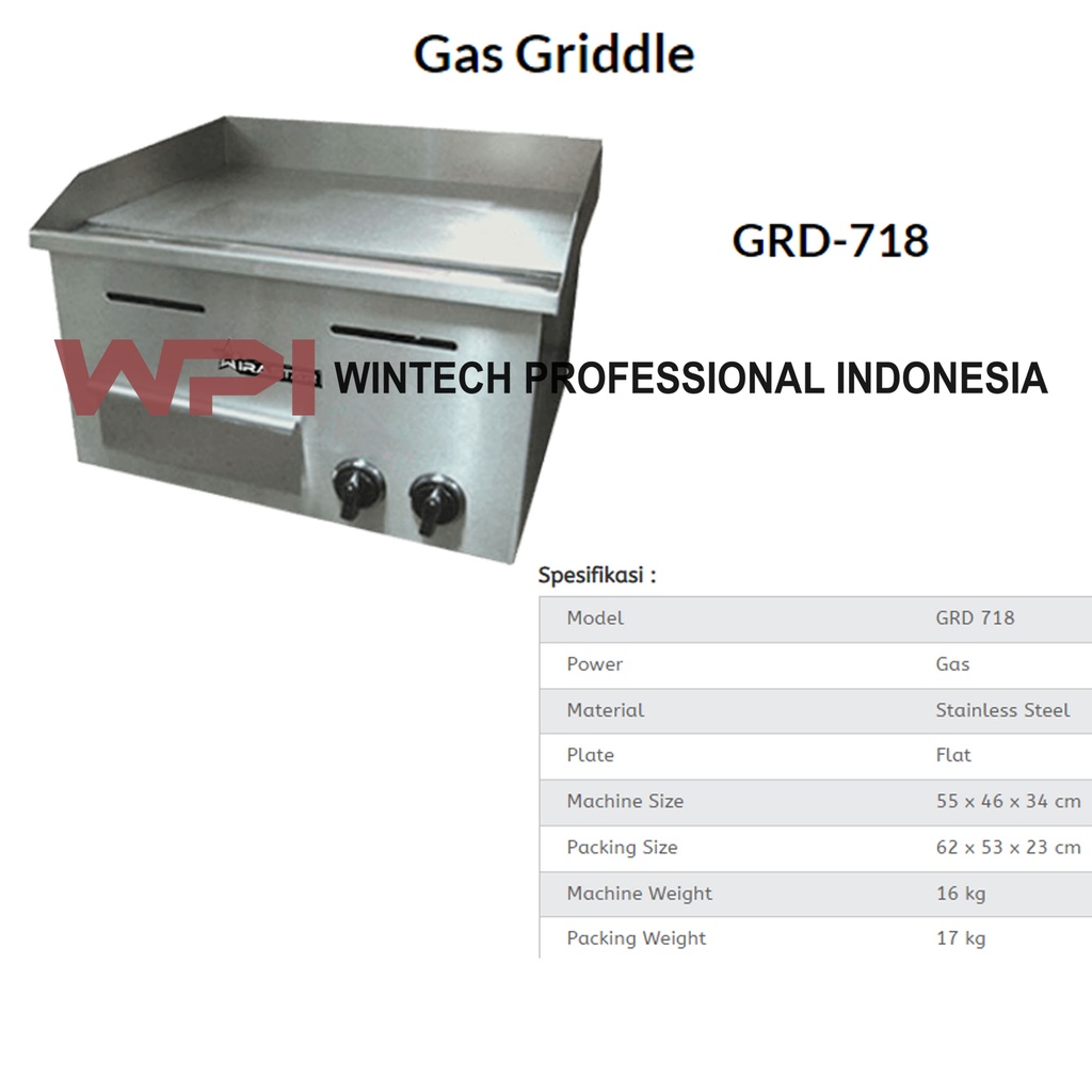 WIRASTAR GRD-718 GAS GRIDDLE / MESIN PEMANGGANG / GRILLER