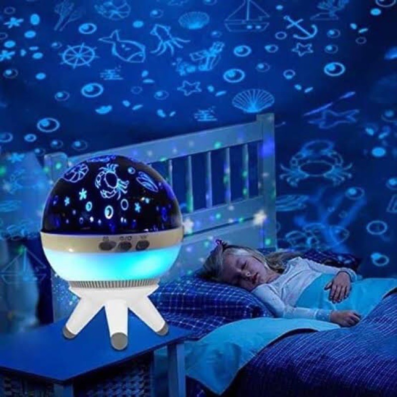 Lampu Tidur Proyektor Bulat Bulan Bintang Star Moon Putar Master Hias LED Proyeksi Kamar Anak Langit